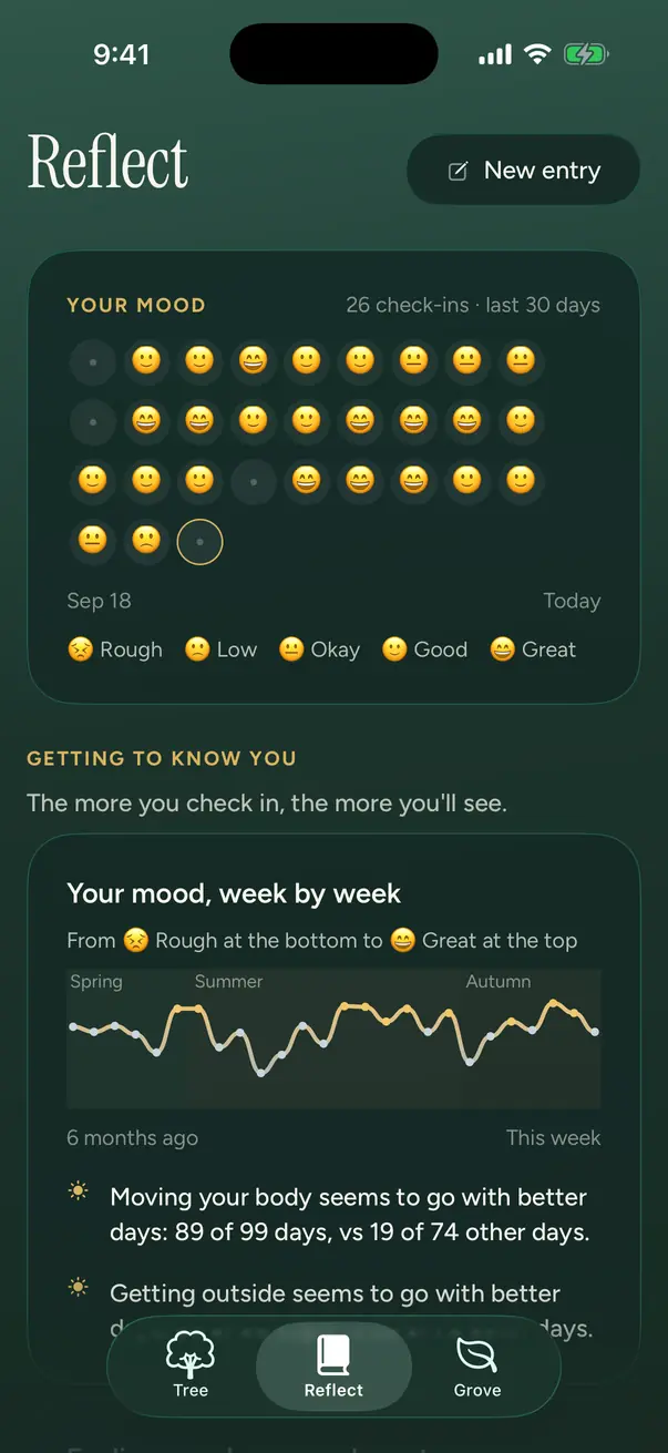 Reflect: mood over time and the feelings you name most